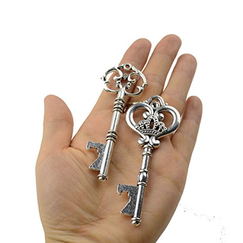 Makhry Gemengd 20 Extra Groot Sleutel Flesopener Vintage Skelet Sleutel Bruilofts Gunsten - 2 Stijlen (Antiek Zilver) - Afbeelding 6