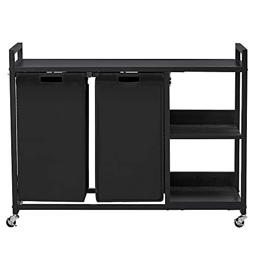 Herture Laundry Hamper Cart, Laundry Basket With Shelf, Large Pull- Out Laundry Sorter, 2 X 10 Gal (37.9L), With 2 Bags, 3 Storage Shelf, Removable Laundry Bags Black Pf02Xlb #TOP7