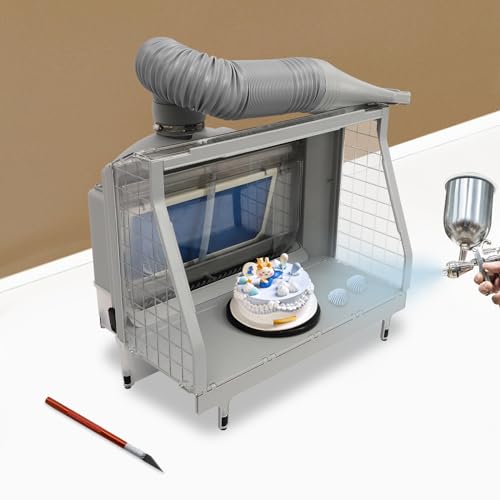 KiwiHood Airbrush Spray Booth Kit Portable Model Painting Workbench Airbrush Paint Spray Booth Kit with 3 LED Light Bars & Water Pump for Model Hobby, Crafts, Cake, T-Shirt