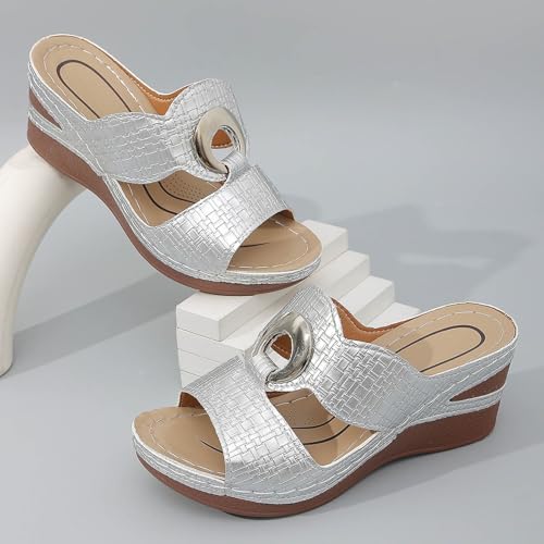 Chaussures compensées femme pour jardin et maison style sabot rose