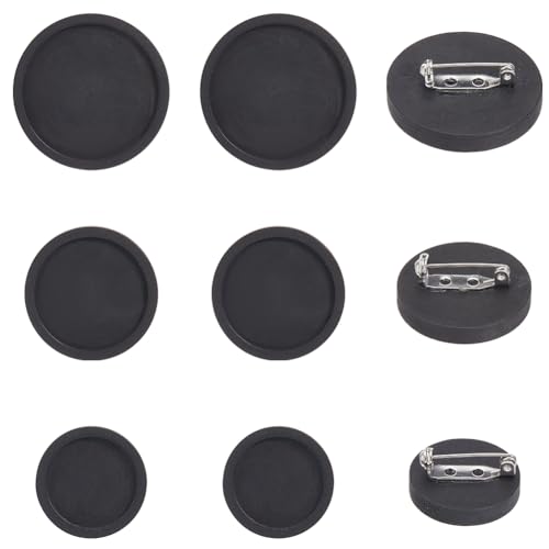 SUNNYCLUE 24 pièce de 3 tailles de Base de Broches en Bois pour Cabochons Vierges en Vrac Plateau Rond en Bois Naturel Noir de Base Paramètres de Cabochons de Broche à Revers avec Épingles de Sûreté e