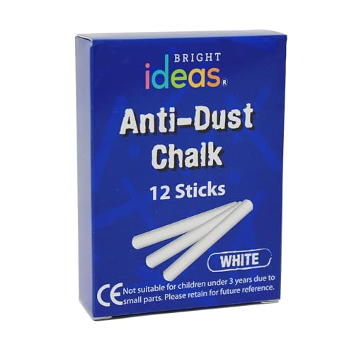 Bright Ideas PK12 8cm White Chalk Sticks, Bright and Bold Chalk Sticks for writing fun on Blackboards, Chalkboard Signs, Slate and School, BI8016.