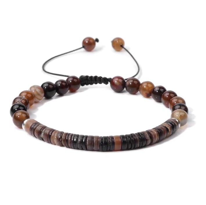 Bracelet en pierre naturelle d'agate et perles authentiques de coquille bleue polie