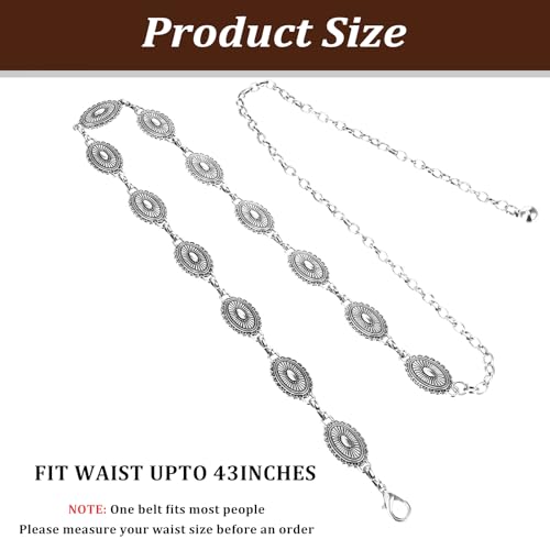 Silver Western Belt Cowgirl Chain Belts Metal Boho Hollow Out Daisy Decorated Skinny Waist Belts for Dresses Jeans Country Concert Outfit Belt Festival Gifts 44×0.79 × 0.24 Inches2