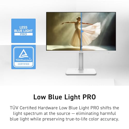 Image of msi PRO MAX 241PHW E14 24-inch IPS 1920 x1440(FHD) Hub Computer Monitor, 144Hz, Free-Synch, HDR Ready, HDMI, DisplayPort, Type C 65W, ΔE < 2, Circular Polarizer, Height Adjustable, Speaker, White