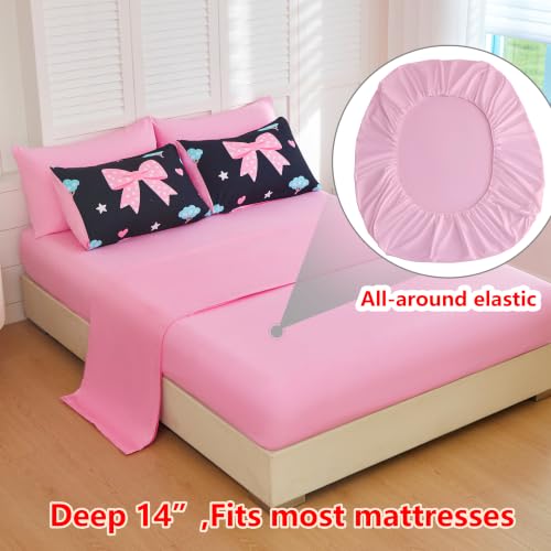 Image of Twin Comforter Set for Girls 5 Piece Black Pink Unicorn & Bow Bedding Set for Girls Super Soft Microfiber Bed Set Bed in a Bag with Comforter Sheets Pillowcase & Sham (5 Piece Twin Size)