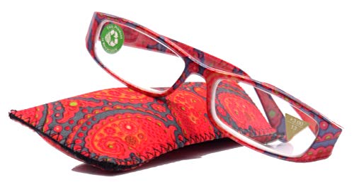 Florence, Premium Reading Glasses, High End Readers +1.25 to +3.00 Magnifying. Paisley Red, Optical, Rectangular Style. NY Fifth Avenue