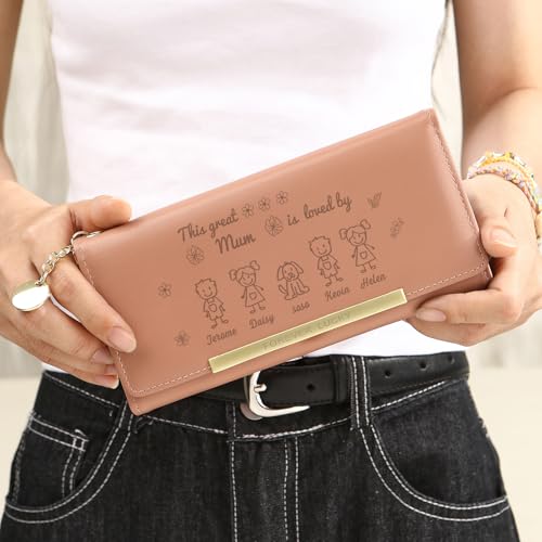 Mothers Day Gifts - Personalized Wallets for Women Custom Name & Photo, Large Capacity Leather Wallet for Mom Grandmother Wife Birthday Anniversary Christmas (5 Names)3