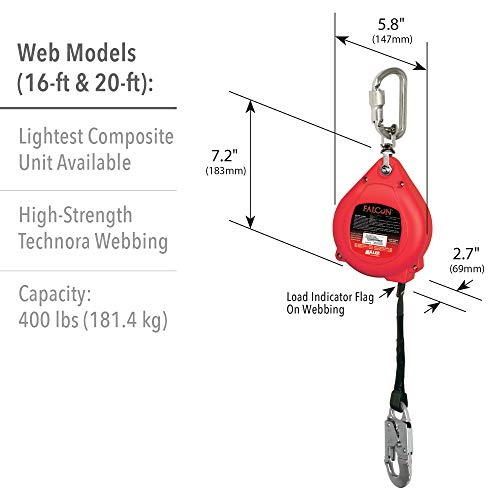 Image of Miller by Honeywell Falcon 50-Foot Galvanized Cable Self-Retracting Lifeline with Tagline and Carabiner, 310 lb. Capacity (MP50G-Z7 /50FT)