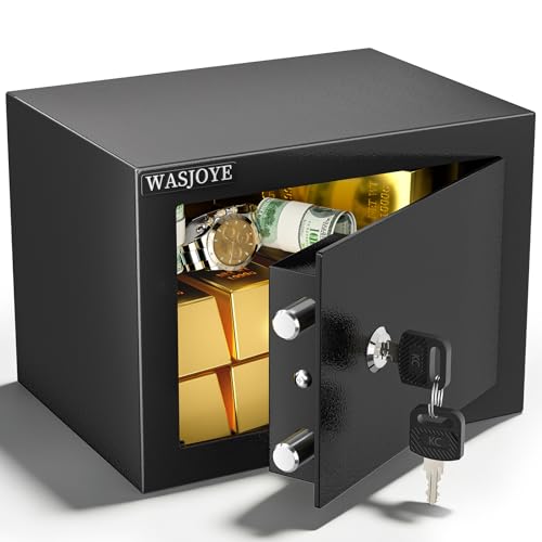 WASJOYE Caja Fuerte Pequeña - Caja Fuerte Niños Caja Fuerte con llave - Pequeña Caja Fuerte para el Hogar, Negocios, Oficinas, Dinero, Joyas, Pasaportes, 6.6L(17 * 20 * 17cm)