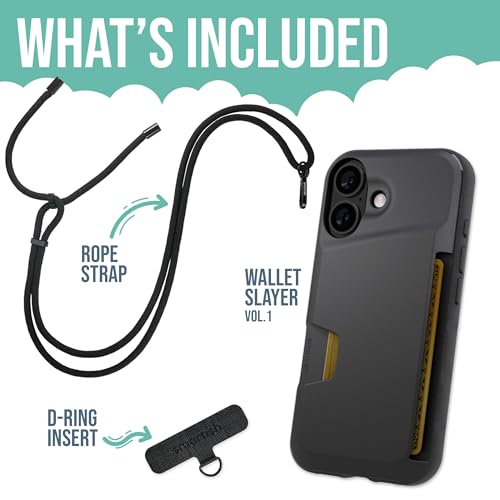 Image of Smartish iPhone 16 Pro Max Wallet Case with Crossbody Lanyard Strap - Wallet Slayer Vol. 1 - [Slim + Protective] Credit Card Holder with Universal Detachable Shoulder Neck Strap - Black Tie Affair