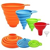 Kitchen Funnels Set of 5, Collapsible Silicone Funnels for Filling Bottles and Jars with 5 Different Stem Sizes, Incl. Canning Funnel, Spice Funnel, Small Funnel for Essential Oil