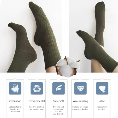 Image of Women Crew Dress Socks Cotton Solid Color Slouch Sock for Dressy Shoes 5 Pack
