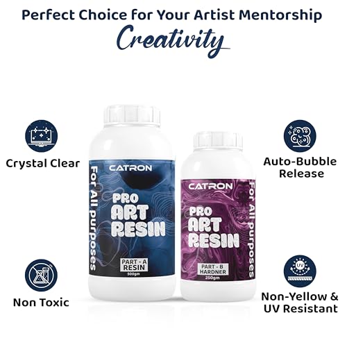 Image of Catron Crystal Clear Epoxy Resin Art Kit 2 : 1 - Ratio Resin and Hardener UV-Resistant | Self-Leveling, Suitable for Beginners DIY Activities with High Gloss,Jewellery and Keychain Making 750 GM