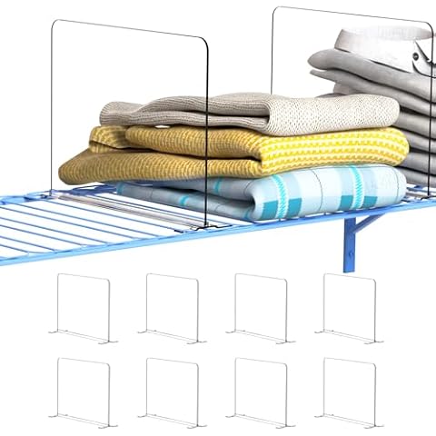 Cq acrylic Closet Shelf Organizer for Wire Shelves -8 Pack -Easy Clip-No Tool- Clear Acrylic Shelf Dividers for Closet Organization for Bedroom/Kitchen/Office/Pantry 8.5" Tall Shelf Separator Cover