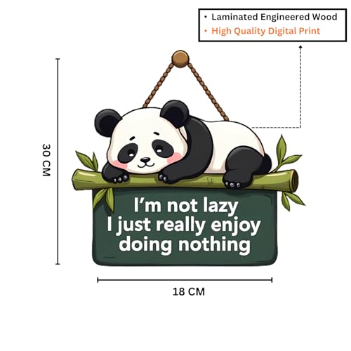 Image of GiftOday Lazy Panda Printed Wooden Wall Hanging with Quotes for Home Decor | Office | Gifts | Living Room | Bedroom | Wooden Decorative Items | Modern Painting | Artworks Decoration (18 x 30 CM)