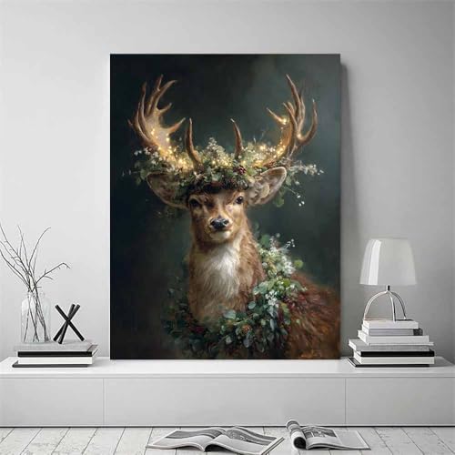 Affiches de Noël de cerf multicolore 70x100cm encadrée pour salon