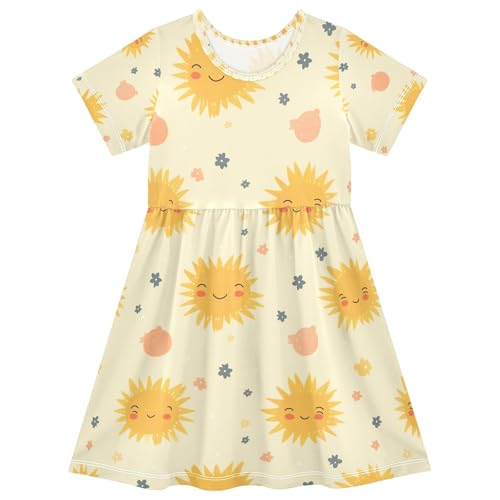 Summer Girl Dresses Cartoon Sun Toddler Short Sleeve A-line Dress Casual Sundress