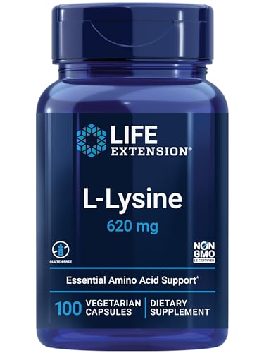 Life Extension 01678 L-Lysine, 620 Mg, Essential Amino Acid For Healthy Nitrogen Balance, Calcium Metabolism, Stress Response & More, Gluten-Free, Non-Gmo, Vegetarian, 100 Capsules cover