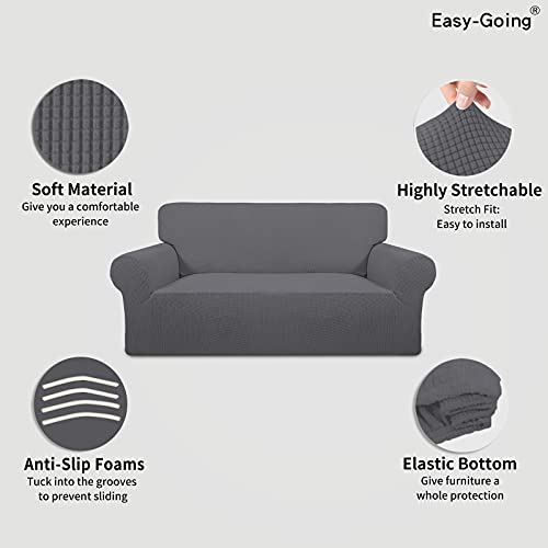 Image of Easy-Going Stretch Oversized Loveseat Slipcover 1-Piece Sofa Cover Furniture Protector Couch Soft with Elastic Bottom for Kids Polyester Spandex Jacquard Fabric Small Checks Grey