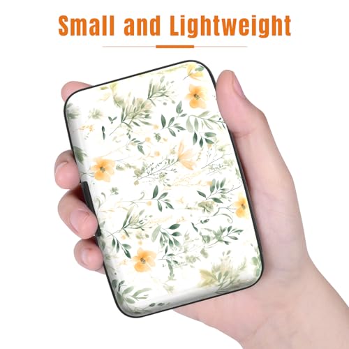 Image of Rimilak Aluminuml Credit Card Holder, Mini Credit Card Wallet RFID Blocking Slim Metal Hard Case for Women Men, Green Leaf