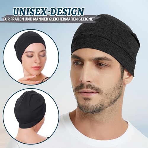 EINSKEY Fahrradmütze Unter Helm, Leichte Dünne Baumwollmütze für Herren und Damen, Perfekt als Schlafmütze, Laufmütze, Skull Cap oder Chemo Kopfbedeckung - 2er Pack