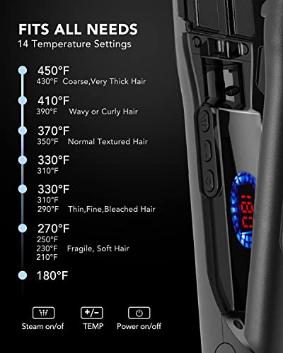 Tosage Hair Iron Steam Straightener, Professional Flat Iron Salon Ceramic Tourmaline Styler With Floating Plates For Hair Styling Curling, Straightener With Dual Voltage For All Hair Type #TOP4