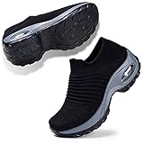 TANTOO - Zapatillas de Tenis para Mujer, Ligeras, cómodas, de Malla, con Cordones, Negro, 8 US