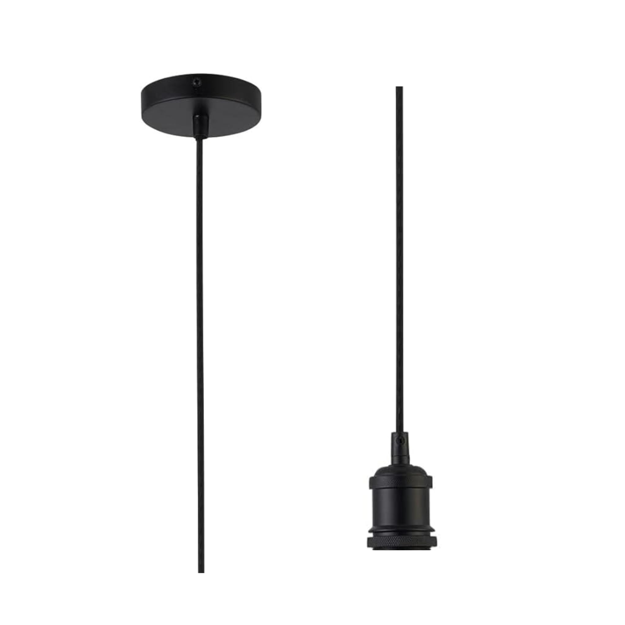 Loxton Lighting Matt Black Textile Braided Wire Cable Suspension, E27 Bulb Holder and Ceiling Rose — image 1