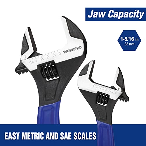 Workpro 10-Inch Adjustable Wrench, Cr-V Steel Wrench With Cushion Grip, Wide Jaw Black Oxide Wrench, Metric & Sae Scales, For Home, Garage, Workshop And Diy #TOP2