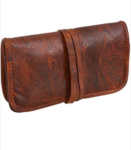 Vintage Stuff Genuine Leather Stationery Make-Up Wrap Case Pouch Tobacco Battery Headphone Holder Vintage Unisex Brown