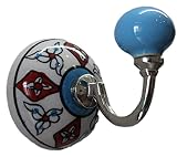 PARIJAT HANDICRAFT Hand Painted Beautifully Multi Colored Ceramic Wall Hook Hanger Key Holder hat Cl