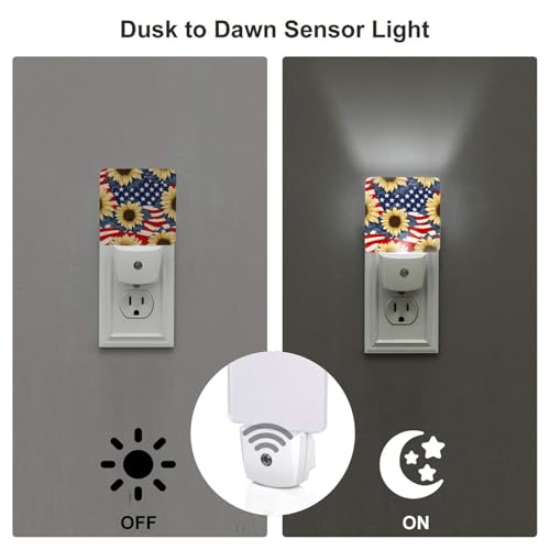 Image of Sunflowers Red and White Lines LED Plug-in Night Lamp 2 Piece Set, Auto Sensor Nightlights Set of 2 for Bedroom Bathroom