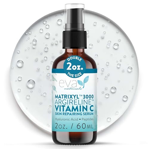 Eva Naturals Matrixyl 3000 & Argireline Peptide Serum for Face – Anti-Aging Collagen Booster with Vitamin C & Hyaluronic Acid – Reduces Appearance of Fine Lines, Smooths, Hydrates & Firms – 2 Fl Oz