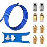 TMYPN 1 Meter PTFE Teflon Tubing, PTFE Teflon Tube Cutter, 2 Pairs PC4-M6 and PC4-M10 Pneumatic Fittings, 4 Pcs MK8 Nozzles for Ender 3/Ender 3 Pro/Ender 3 V2/Ender 5/CR-10/10S 3D Printer