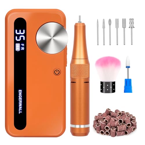 ENGERWALL Ponceuse pour Ongles Professionnelle 35000 RPM, Lime à Ongles Electrique Rechargeable pour Enlever et Polir le Gel Acrylique Ongles, Perceuse à Ongles avec Kit de Salon, Orange
