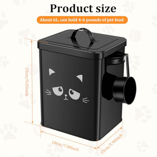 SUPPUIMNT Katzenfutter Aufbewahrung aus Metall mit 6 Liter, Fassungsvermögen inkl Schaufel und luftdichtem Deckel,für Trockenfutter (Farbe: Schwarz)
