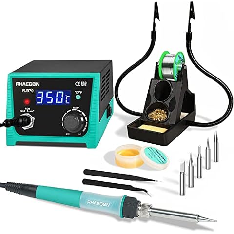 Soldering Station with Built-in Transformer, RHAEGON 75 Watt Fast Heating Soldering Iron Station with Smart Temp Control 180℃~480℃, ℃/℉ Switch, Ceramic Heater, Soldering Kit with 15pcs Accessories Cover