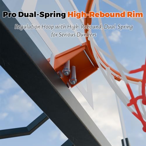 In-Ground Basketball Hoops Outdoor Adjustable Height System,Inground Basketball Hoop W/Pro-Style Breakaway Rim, 54'' Tempered Glass Backboard for Basketball Hoop In Ground Outdoor - Thumbnail 6