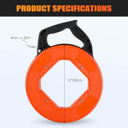 weyleity Steel Fish Tape Kit | 100FT Flexible Cable Pulling Fish Tape for Electrical Conduit and Communication Cables, 4mm x 30m Wire Fishing Tool with Changeable Leader Tip - Thumbnail 2