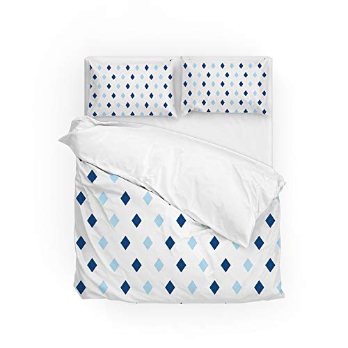Parure housse de couette king bleu losanges en tissu 100% polyester durable - 2