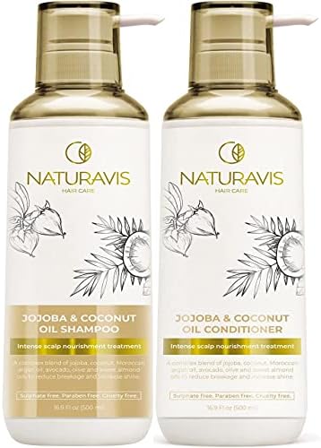 Shampoo and Conditioner Set Coconut Oil and Jojoba - Sulfate and Paraben Free Intense Moisturizing Treatment - For Hydrating Your Scalp and Restoring Dry and Damaged Hair