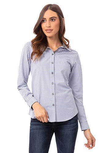 Chef Works Women's Modern Gingham Long Sleeve Dress Shirt, Strong Blue, Large