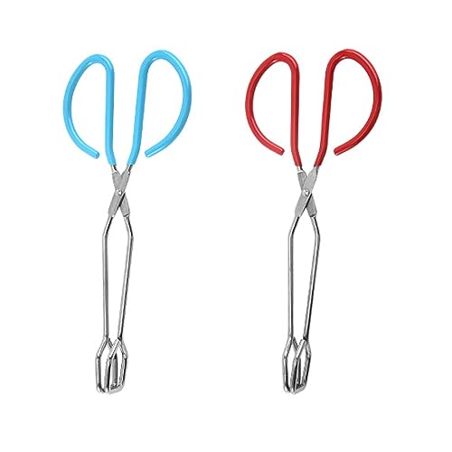 Yitaocity 2Pcs 10 Inch Scissor Food Tongs,Stainless Steel Kitchen Tongs Serving Tong with Soft Handles for Cooking,Barbecue,Grilling,Heavy Duty Buffet Pliers (Red+Blue)