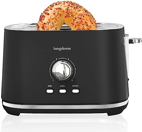 Toaster 2 Slice Stainless Steel Toaster Retro with 6 Bread Shade Settings, Bagel, Cancel, Defrost Function, Longdeem 2 Slice Toaster with Extra Wide Slot, Removable Crumb Tray, Matte Black