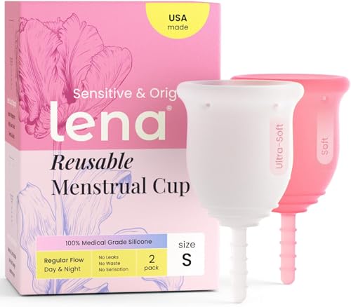 Lena Soft & Sensitive Ultra-Soft Menstrual Cups 2-Pack Set (Small) Medical-Grade Silicone Period Cups for Women, Beginner-Friendly, 12-Hour Leak-Free Comfort & Feminine Care