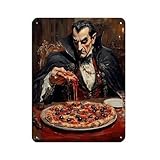 Drácula Vampire Comiendo Pizza, Cartel de metal vintage para pub, club, cafetería, bar, decoración de pared para el hogar, póster retro de 30 x 40 cm