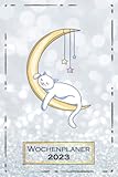 Wochenplaner 2023: Katze, Mond | A5 (6x9) | 1 Woche auf 2 Seiten | Softcover | mit Monatsübersicht...