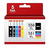 PGI-550XL CLI-551 XL Multipack Kompatible für Canon Druckerpatronen 550 551 für Pixma MX925 MG5650 IP7200 MX920 MX725 MX925 IX6850 IP7250 IP8750 MG5450 MG5550 MG6350 MG6450（PGBK/C/M/Y/BK，5er-Pack）