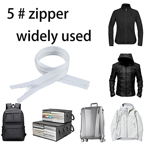 Dikaafu #5 35 Inch Separating Jacket Zippers For Sewing Coats Jacket Zipper White Molded Plastic Zippers Bulk For Garment,Home Sewing Projects (2Pc,White) #TOP4